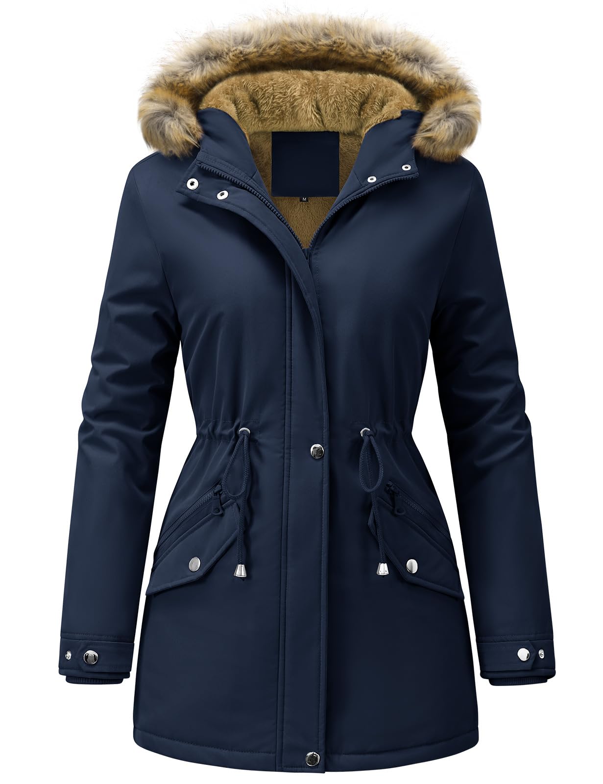 Women Winter Coat UK Fleece-Lined Jackets Ladies Long Winterproof Parka Warm Padded Coats Thermal Thickened Hooded Outwear Detachable Hood Overcoat
