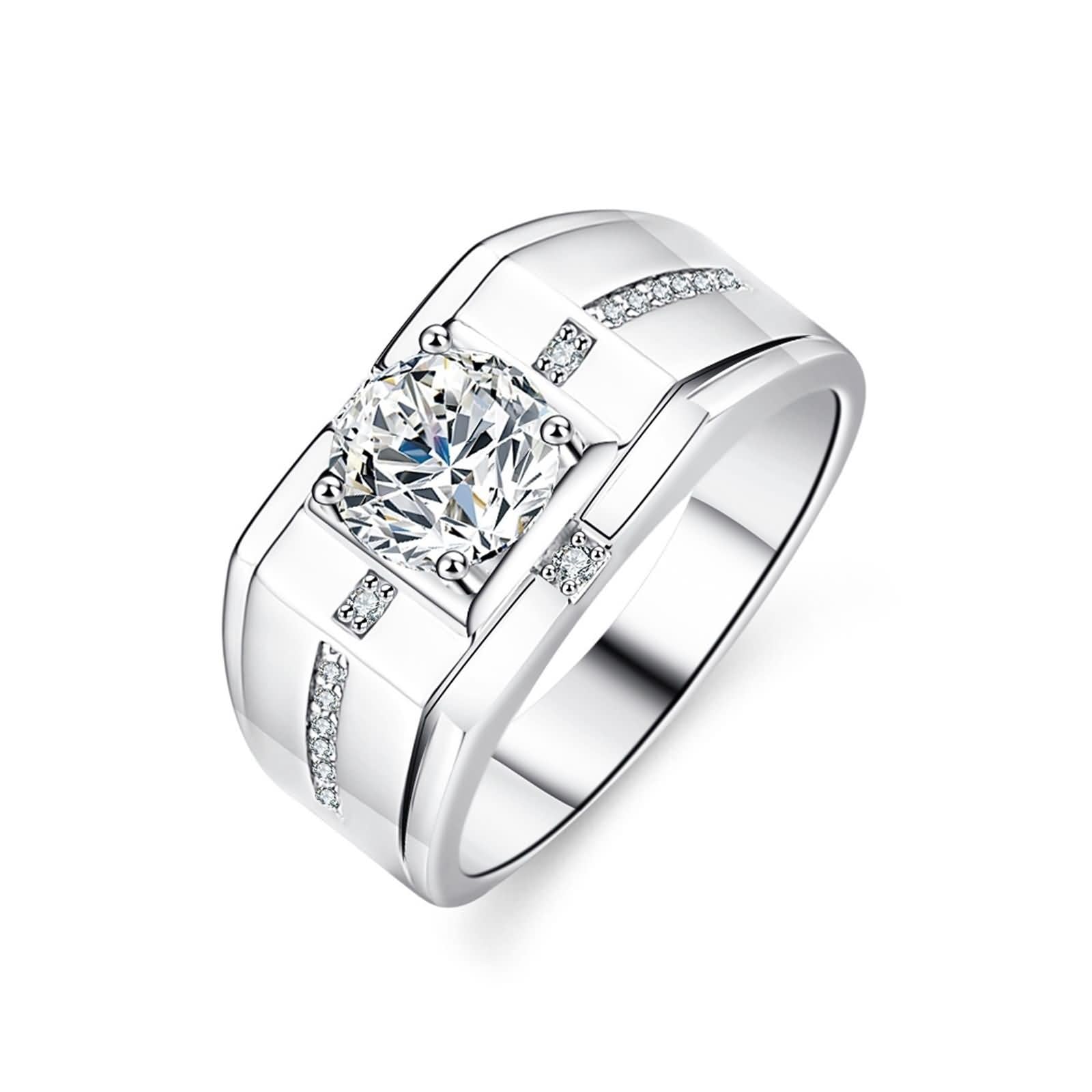 Anelli da uomo, anelli da uomo, per pollice, con 4 artigli e 1 carati di moissanite in argento platino 950, misura 66 (21,0)
