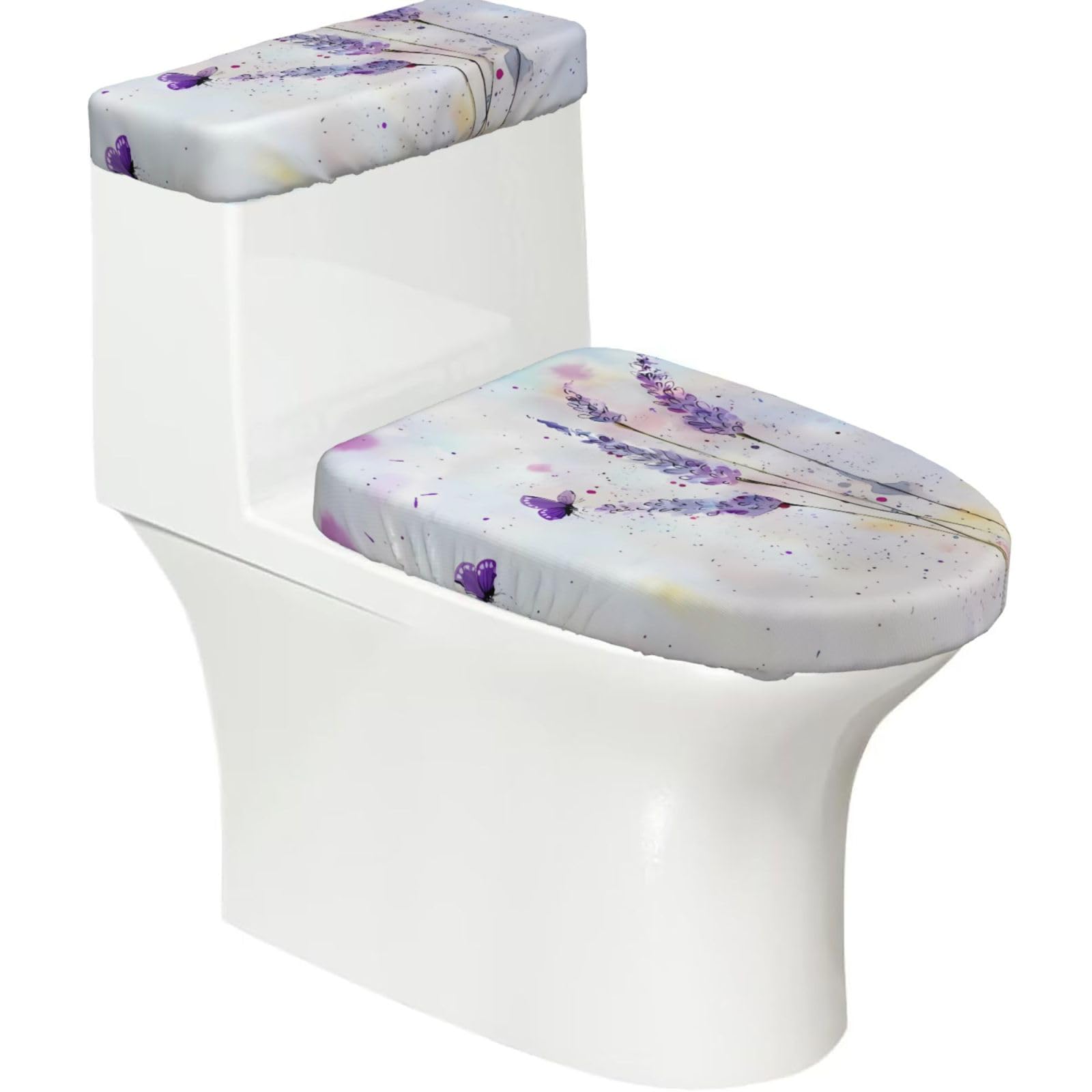 Mrowyc Black Butterfly On Purple Flower Printed Toilet Seat Set - Set Of 2 - Universal Toilet Seat Cover - Housewarming Birthday Christmas Gift