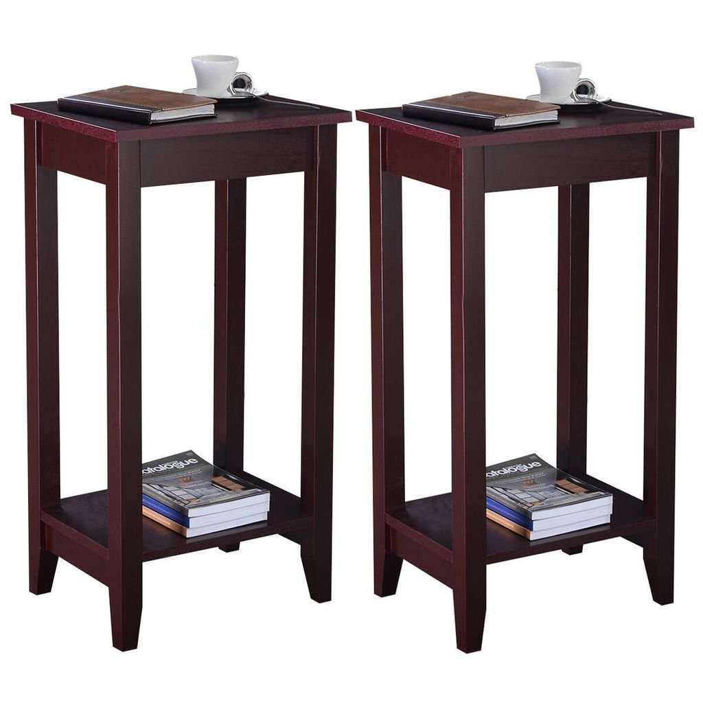 CHSGJY Set of 2 Tall End Table Coffee Stand Night Side Accent Furniture Brown Home Decor