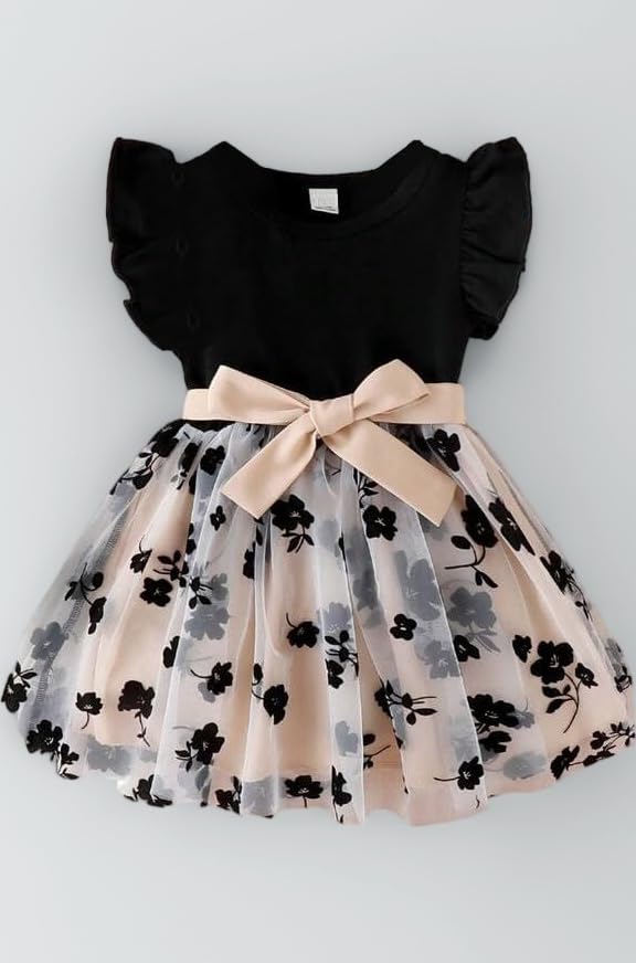 TAGAS Baby Girl's Elegant and Sweet Mesh Splicing Dress for Party || Frock for Girls || Short Sleeve Dress for Girls ||Fency Dress||(KD-134)