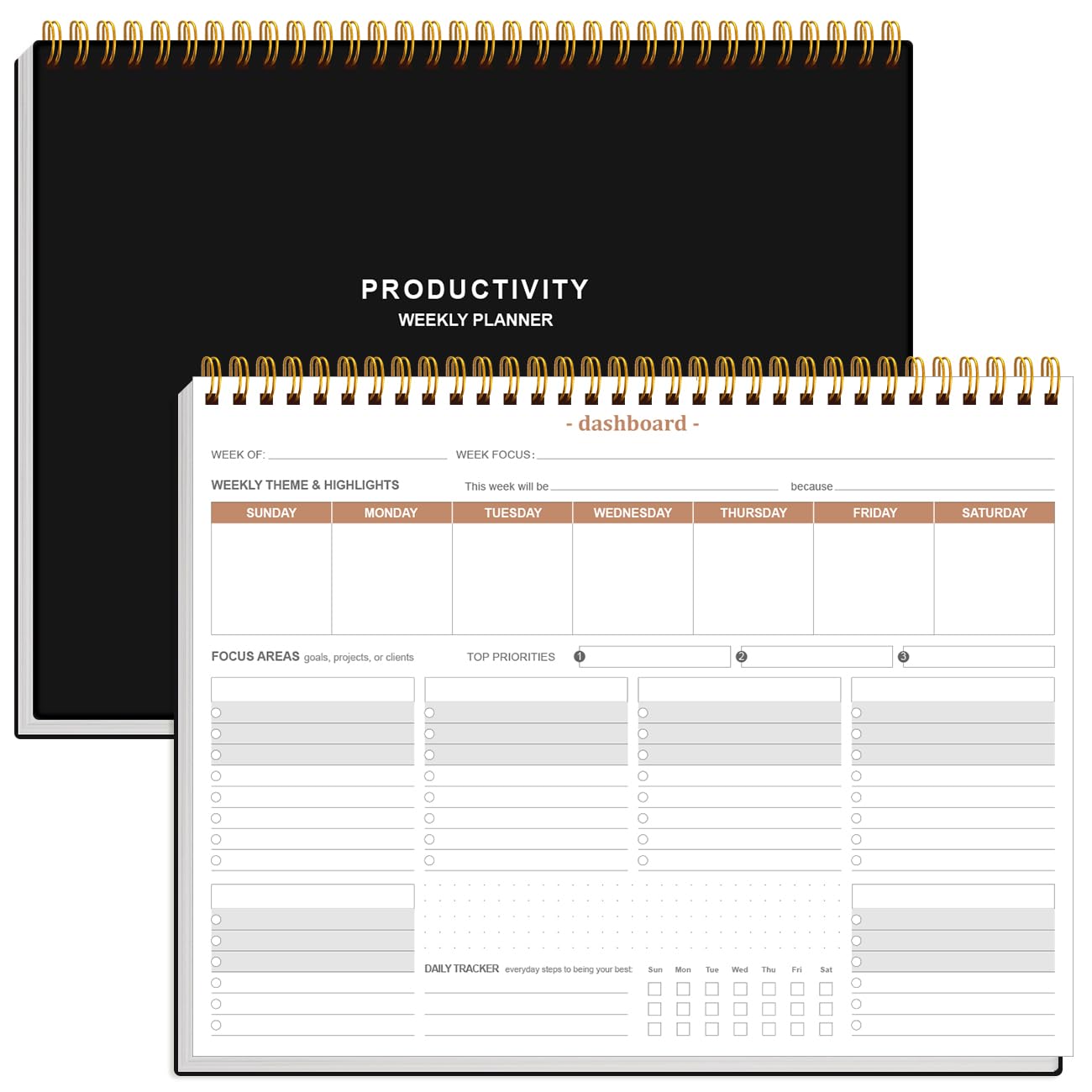 Weekly Productivity Planner - 8.5" x 11" Dashboard Desk Notepad Has 6 Focus Areas to List Tasks for Goals, Projects, Clients, Academic or