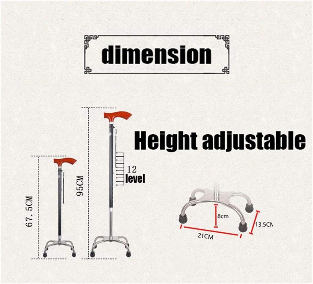 Soporte para bastón para Caminar Muleta para Ancianos Ancianos Telestable Antideslizante Ligero Altura Ajustable con 4 pies y Mango de Madera Bastones Marrones, muletas