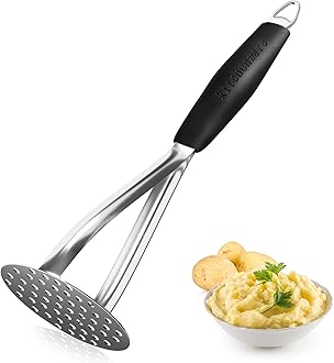 Joyoldelf Stainless Steel Potato Masher, Heavy Duty Potato Press Baby Food Masher with Non Slip Handle for Smooth Mashed Potatoes, Jam, Vegetables and Fruits