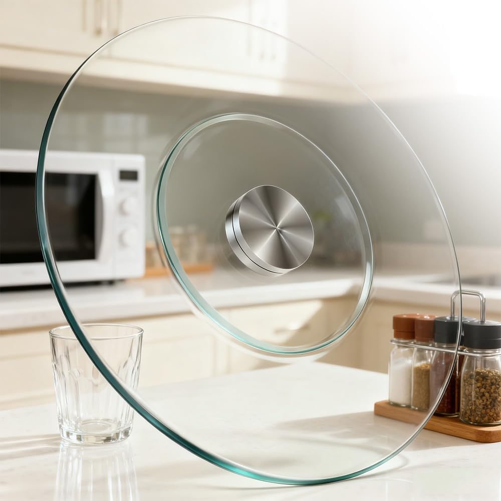 Vassoio Girevole in Vetro temperato Lazy Susan, 24, 28, 30, 36, 40 Pollici, Vassoio Girevole Trasparente per Tavolo da Pranzo, portavivande Girevole (100 cm, 40 Pollici)
