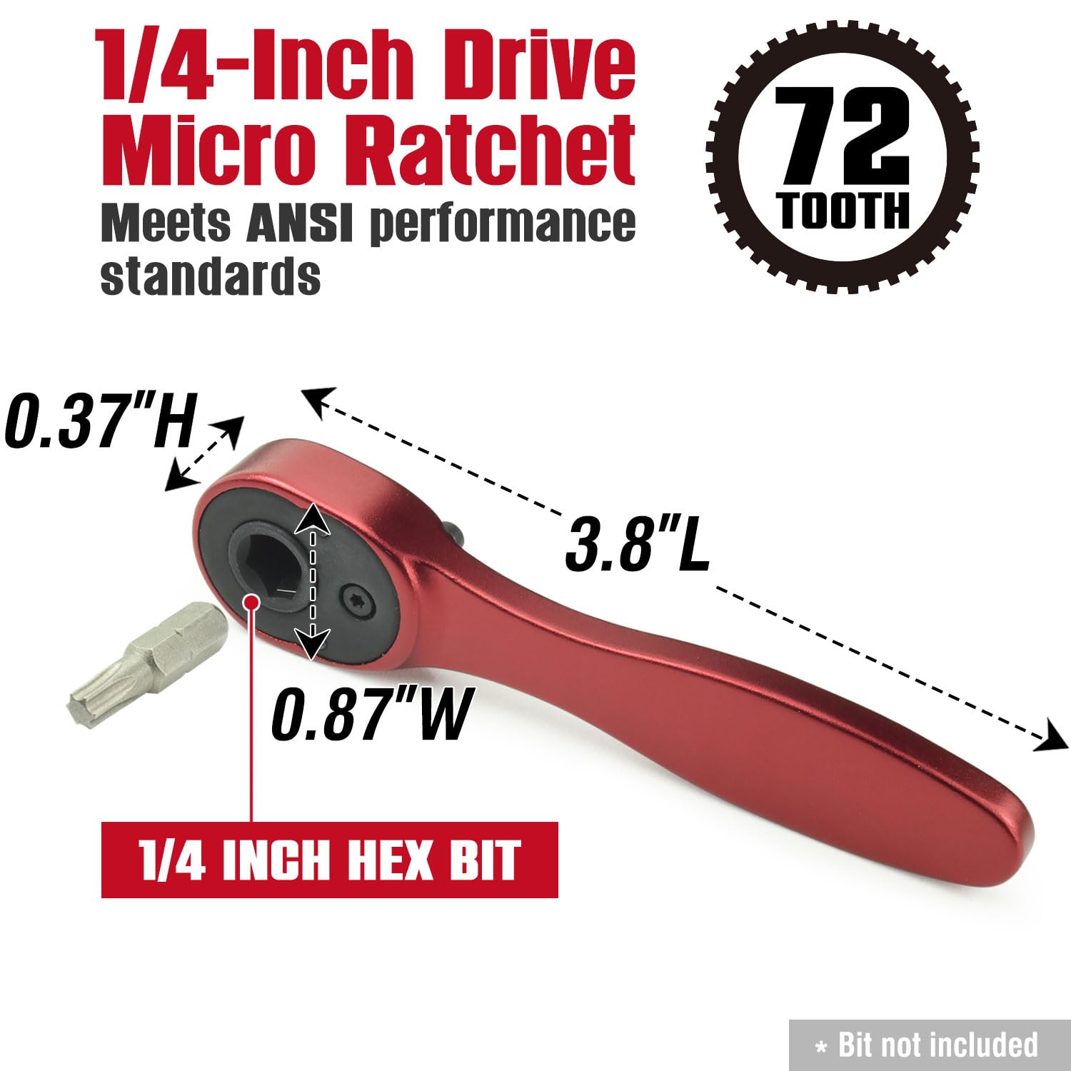 CROM 1/4-inch Drive Mini Ratchet - 72-Tooth Hex Bit Driver Ratchet Wrench Reversible Micro Ratchet with 5 Degree Arc -Lightweight Aluminum & Compact To Fit In Tight Spaces (1/4-Inch Bit Driver)