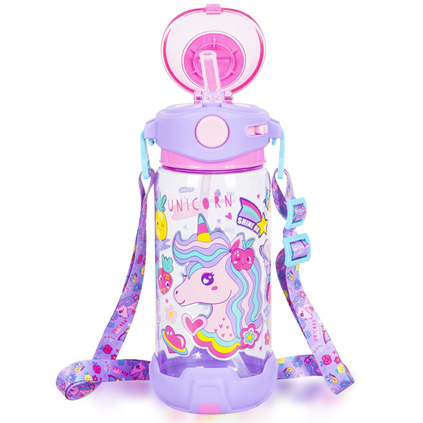 PinkSheep Kids Water Bottle with Straw/Lanyard, 650ml Child Drinking Water Bottle, BPA Free Leak-Proof Locking Flip Lid for Kids Girls Boys School Sport Travel (Unicorn) — image 1
