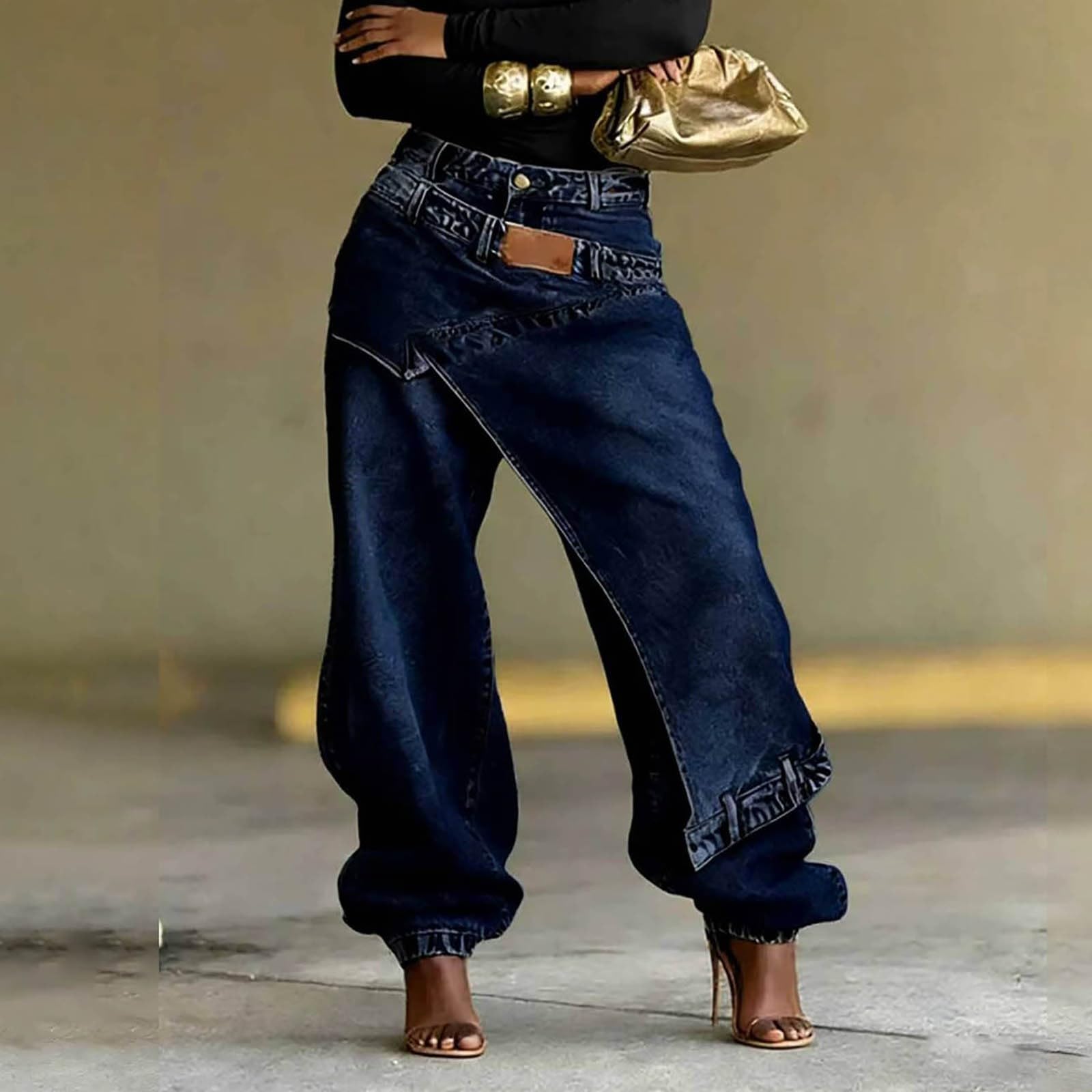 Jeans Baggy Donna Vita Alta Jeans Vita Alta Gamba Larga Casual Pantaloni Elasticizzati Leggeri Curvy Eleganti Pantaloni Denim Baggy Larghi Moda Comodi Streetwear Wide Leg Tempo Libero Push Up
