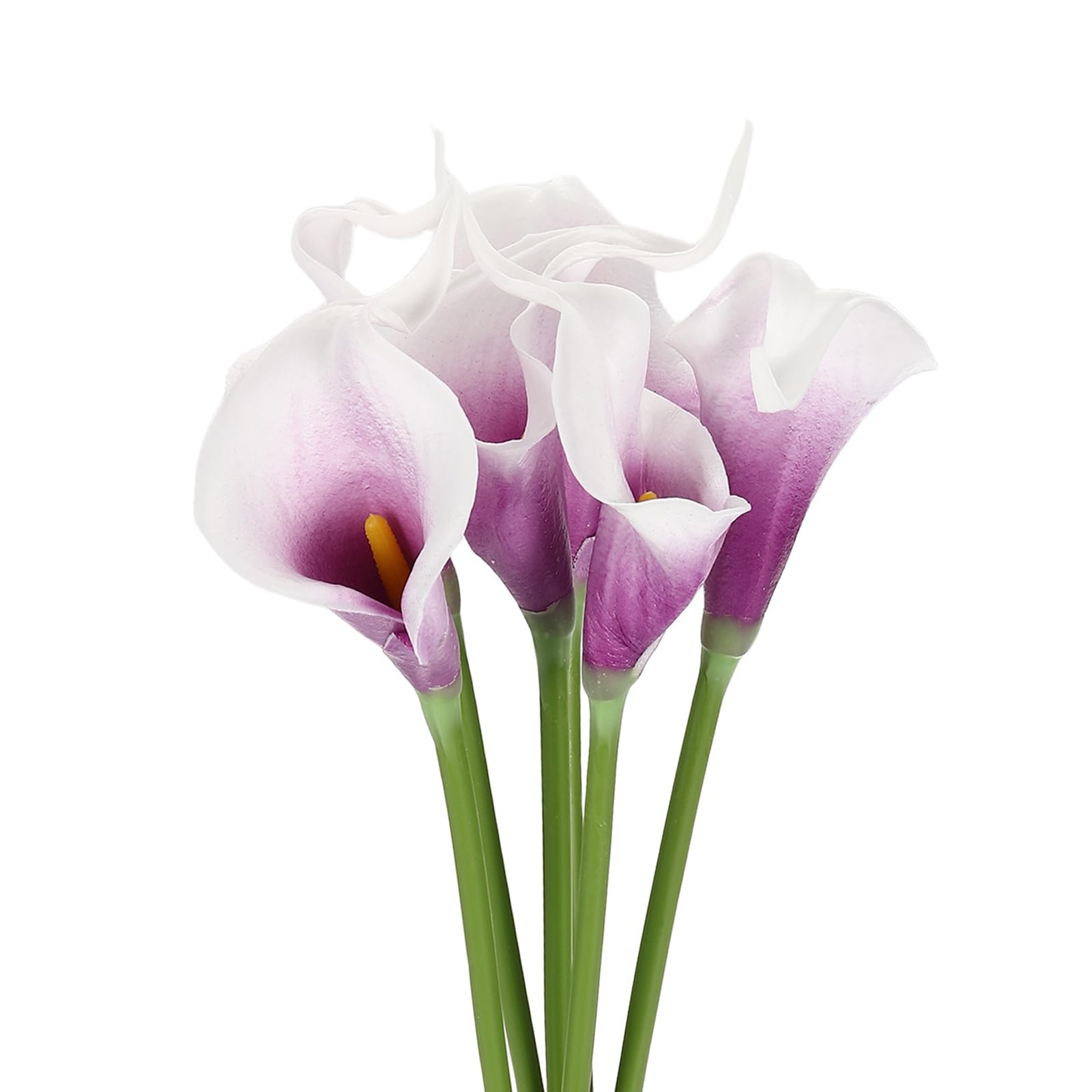 sourcing map 6 Pcs Artificial Calla Lily Fake Flowers, 13 Inch Real Touch Artificial Floral Fake Bouquet for Wedding Bride Shower Gift Home Decor DIY Crafts, White Purple/Yellow