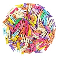 KIMOBER 200pcs Mini Wooden Clothespins,Mixed Colored Small Craft Peg Pins Clips for Photos Pictures Paper Crafts