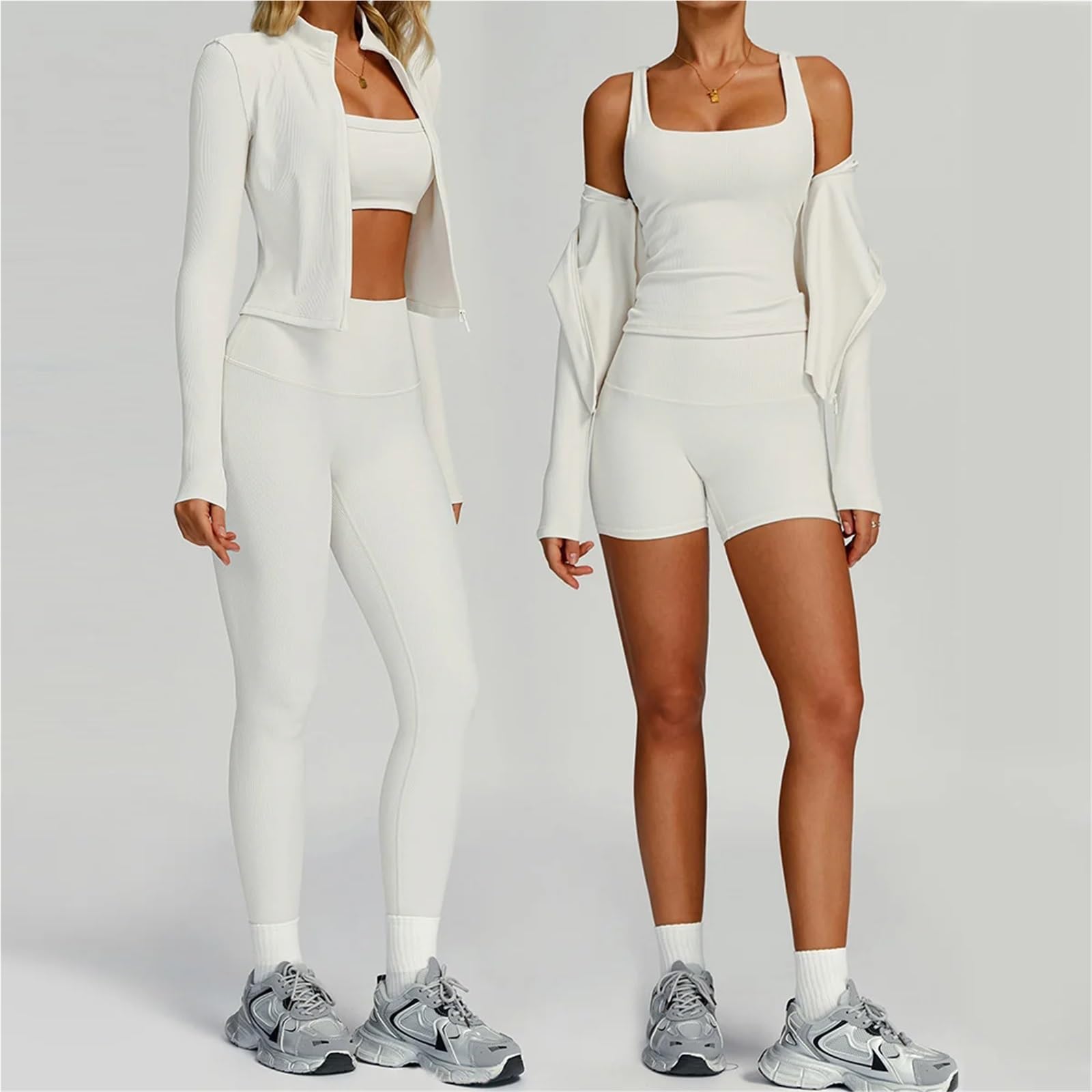 Ensemble de Vêtements de Yoga Ensemble de Yoga 2/3 pièces, vêtements Fitness à manches longues for femmes, combinaison Sport, d'entraînement, survêtement, haut court gymnastique