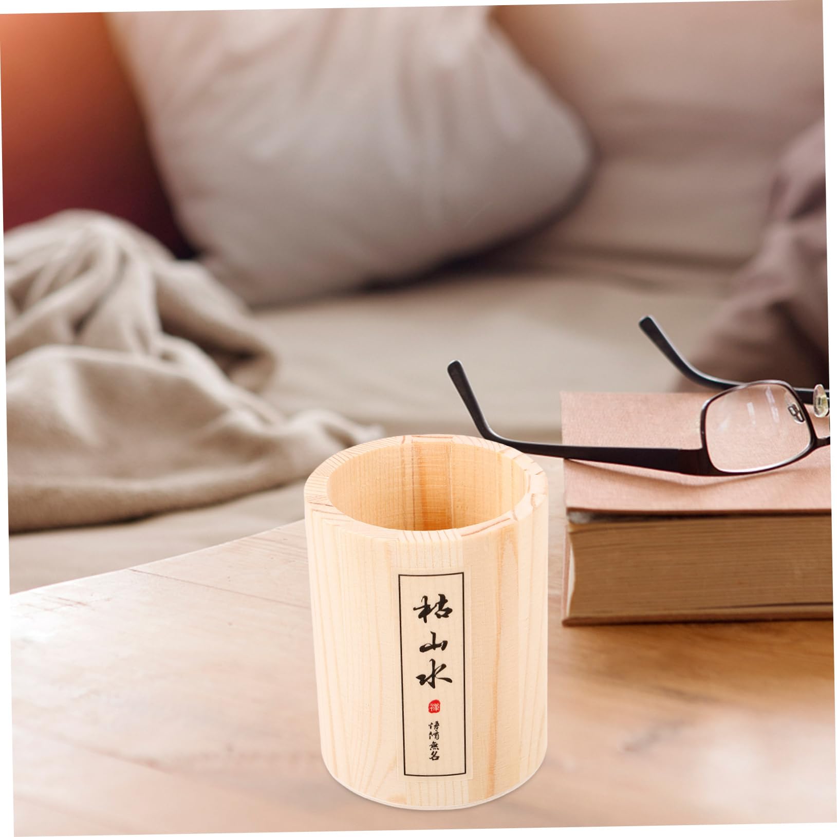TOYANDONA Boîte De 5 Pièces Table De Sable De Bureau Zen Pinceau De Maquillage Outils Accessoires De Table Râteau Accessoires De Bureau Étui De Maquillage Tonneau De Bois Bac à Sable en Bois