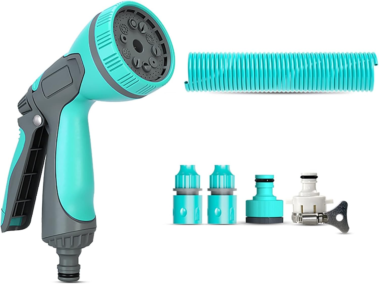Amazon ガーデンホースノズルサムコントロールホースヘッド、ホース付き、ウォーターホーススプレーノズル、10種類の散水パターン、芝生や