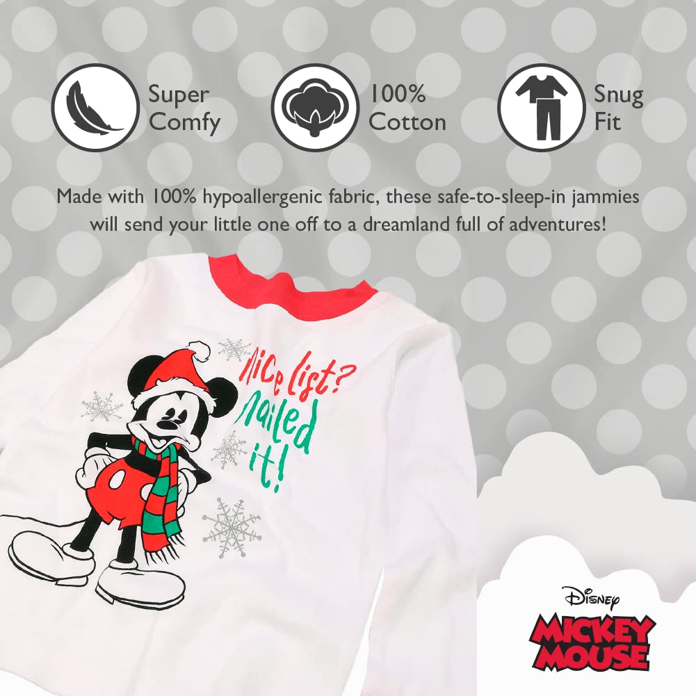 Disney Kids' Minnie and Mickey Seasonal Snug Fit Cotton Pajamas, Nice List, 2T