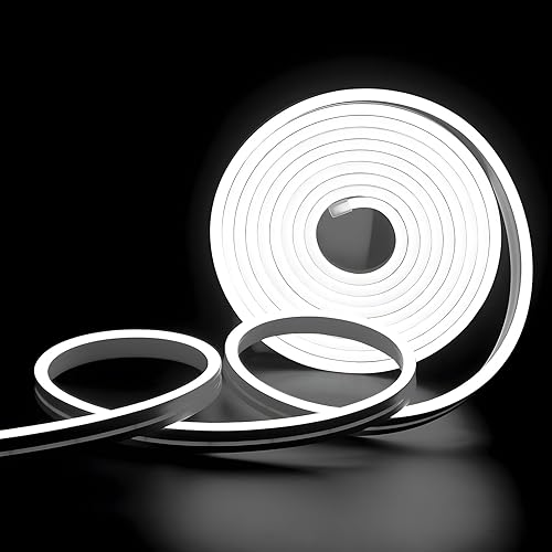 Miniatura 1 de HAUTY Luz LED de neón blanca, 6500 K, 16.4 pies, 120 LEDm, 0.236 x 0.472 in, SMD2835 DC12V, impermeable, flexible, luz de neón LED para decoración
