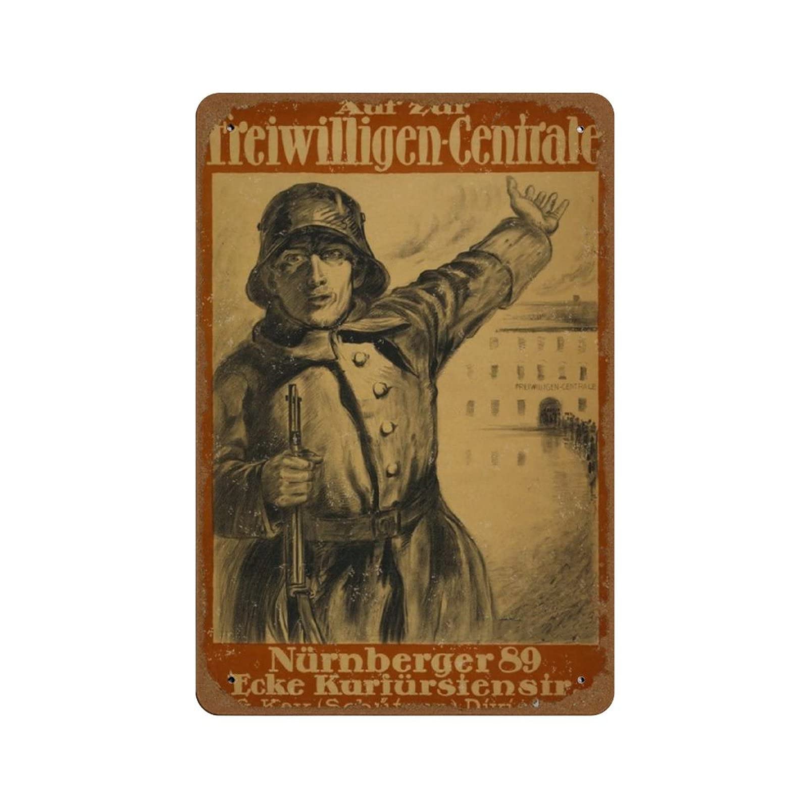 peiyeety German WWI 'Nuremberg Volunteer Central' Vintagean WWI Propaganda Poster Novelty 8x12 Tin Sign Metal Poster Wall Funny Man Cave Cool Wall Door Plaque New Warning Sign Aluminum Metal Tin
