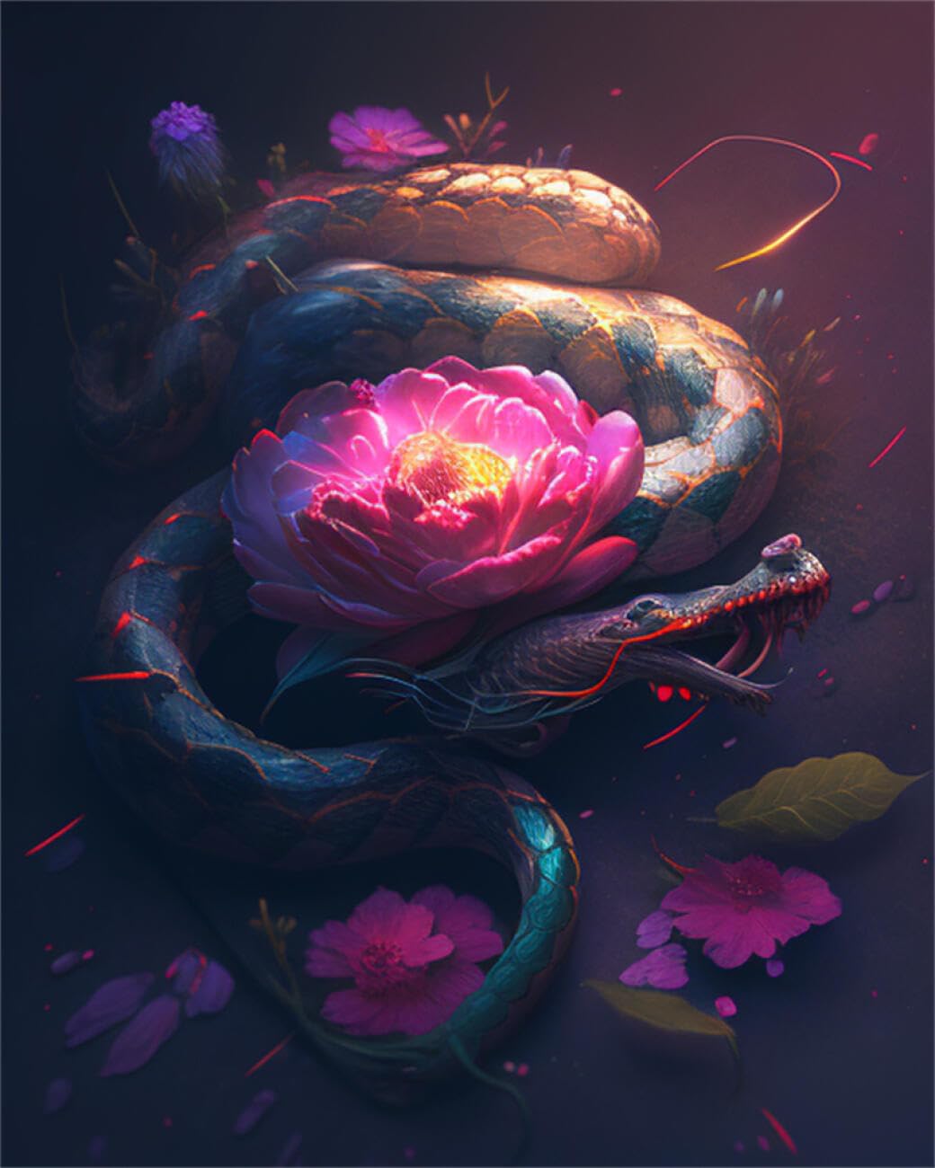 RKFLGEW DIY Bead Embroidery Kits Fantasy Snake 40x50cm