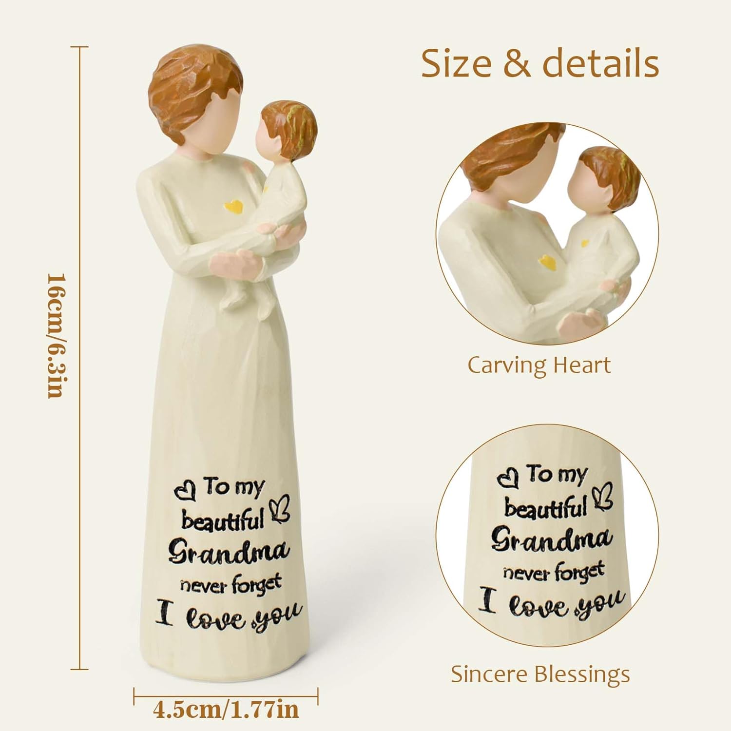 Grandma Gifts - 6.3” Hand-Painted Resin Figurine, Grandmother and Grandkids Statue, First Time Grandma Birthday Christmas - Image 2