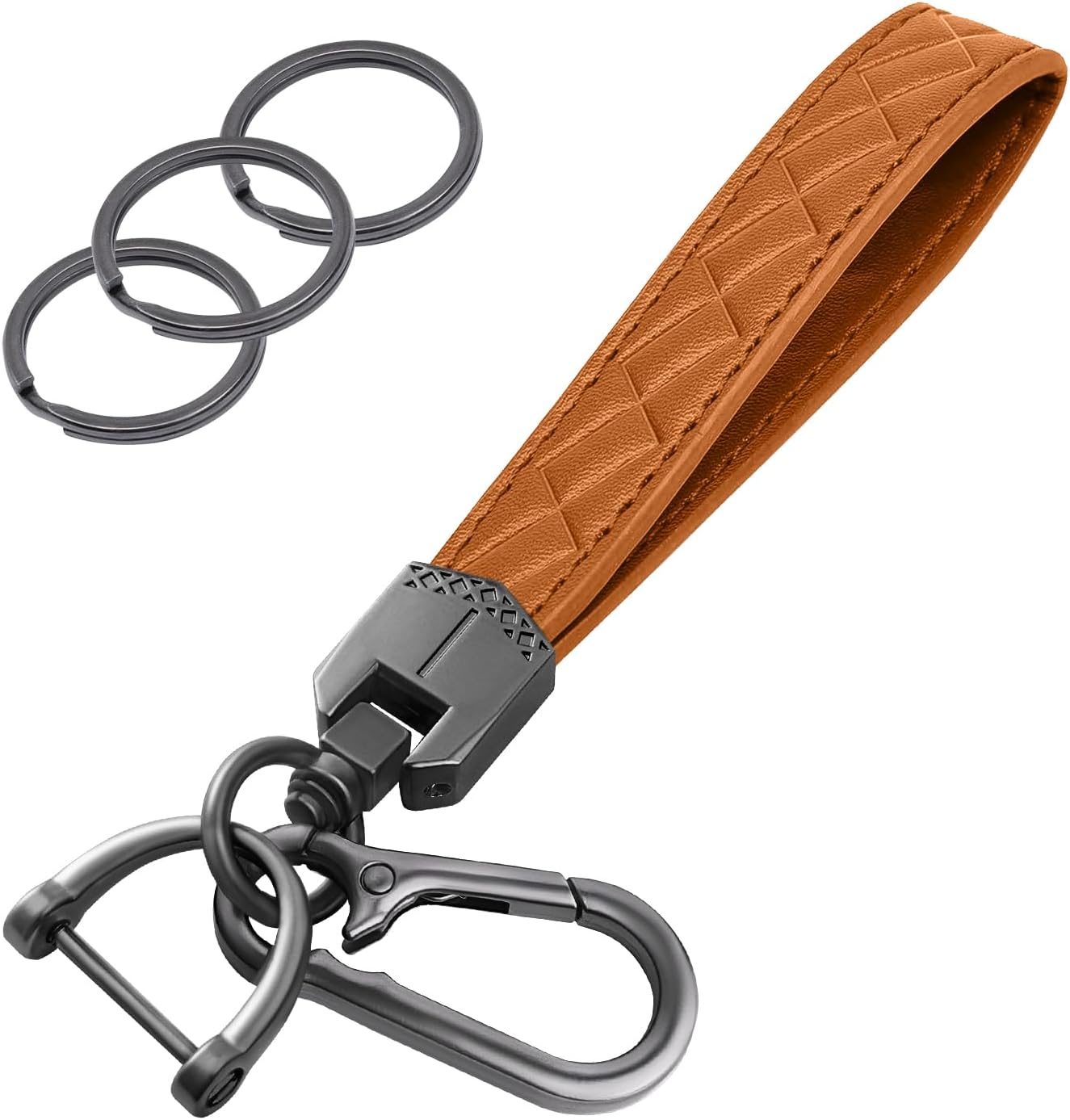 Leather Wristlet Keychain,Car Key Chain Wrist Keychain with 3 Key Ring and Anti-Lost D Ring