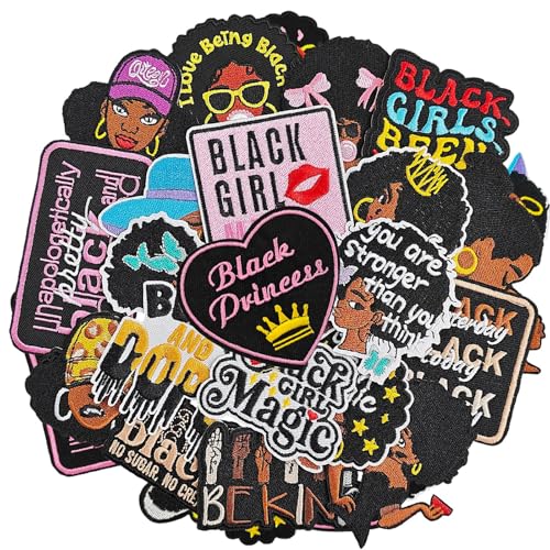 Harsgs 20pcs Black Girls Iron on Patches for Clothes, Hat, Tote Bag