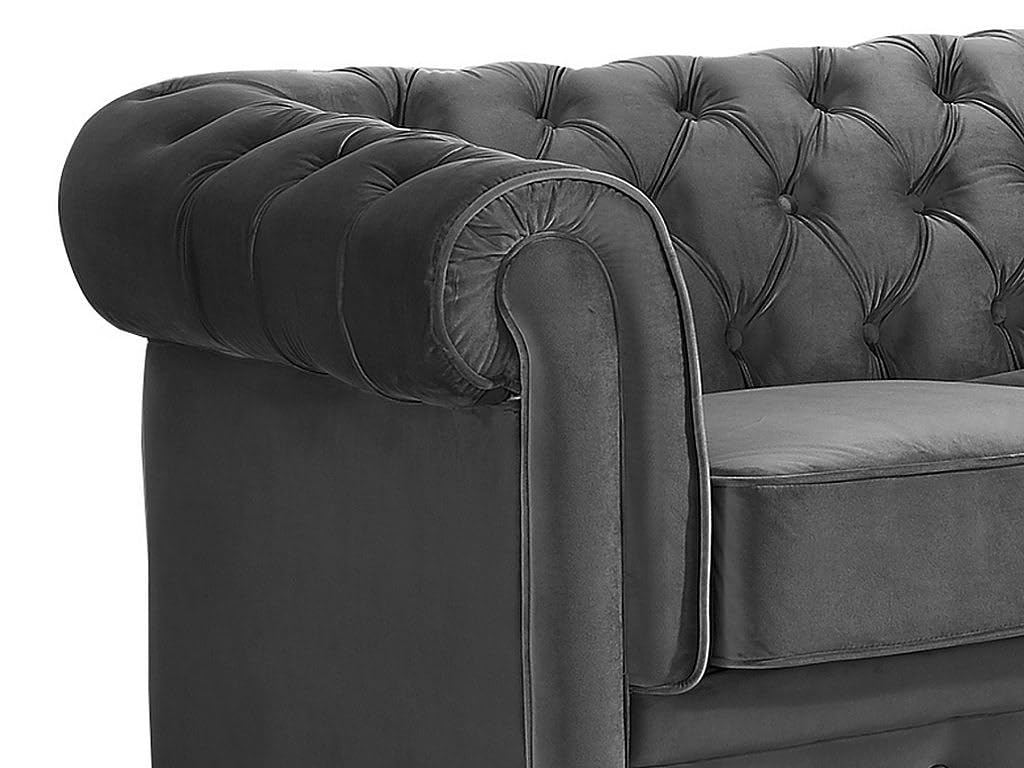 Vente-unique - Sofá Fijo 3 plazas Chesterfield - Terciopelo - Gris Antracita