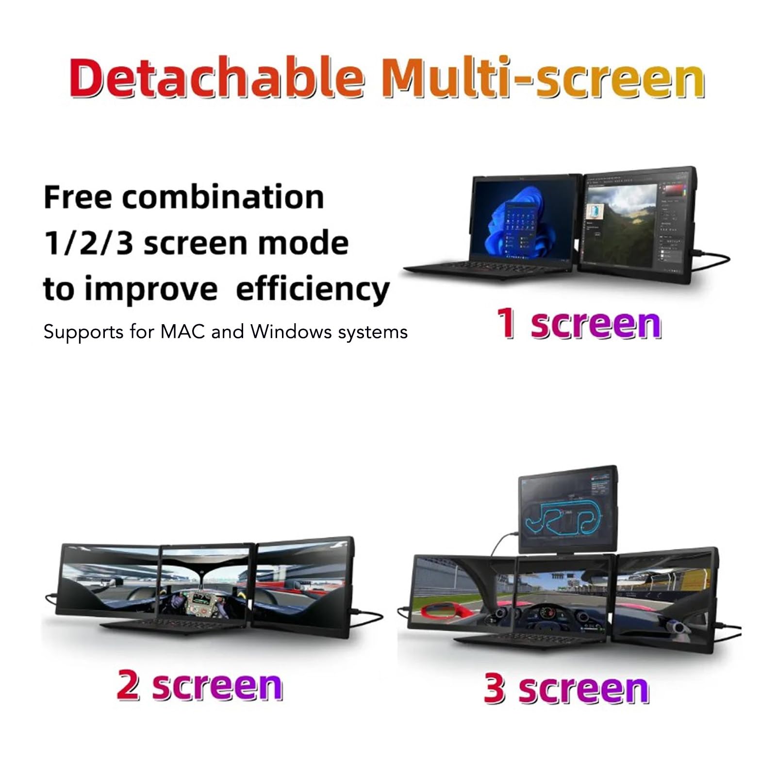 Tangxi Monitor Portatile per Laptop, Estensore per Schermo IPS HD 3 da 13,3 Pollici, Estensore per Monitor Portatile per Notebook Staccabile, Adatto per Laptop da 11,6-17, per Windows,