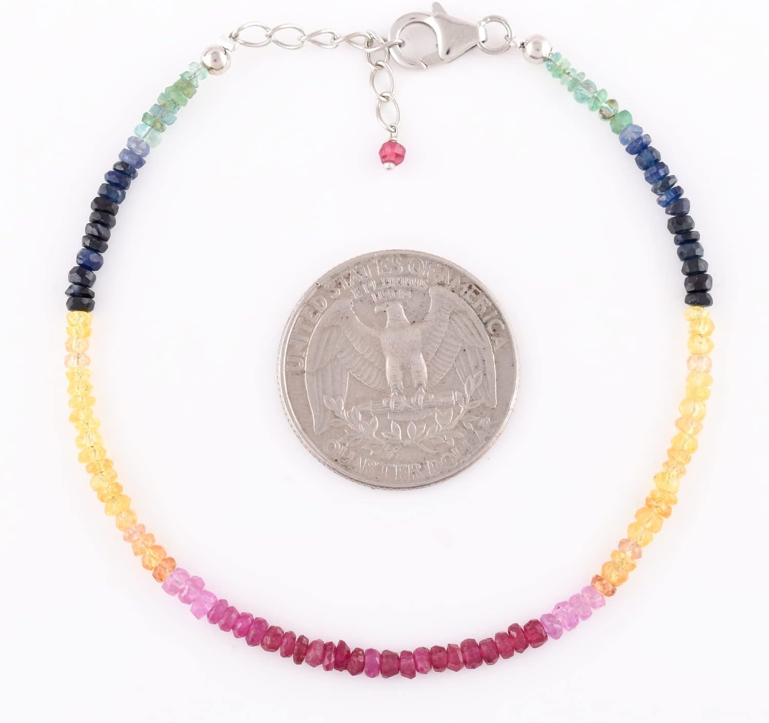 Bracelet For Women Natural Emerald, Ruby, Sapphire Gemstone Birthstone, Precious Stones, Chakra Energy Crystals Beads Beaded Jewelry for Women, 925 Sterling Silver Chain 8 inch
