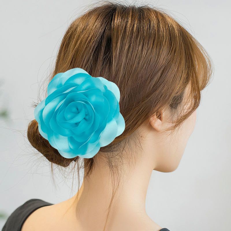 Image of Dainty Fabric Rose & Camellia Flower Oversized Brooch Pins & Hair Clip - Large Lapel Pin, 4.3in /7.5in