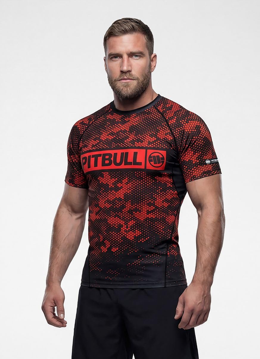 PITBULL - Herren Rashguard T-Shirt HEX CAMO Hilltop, Rash Guard Tshirt | Rashguard Kurzarm, Funktionsshirt Elastisch, UV Shirt Herren, Schnelltrocknend, Training Fitness Gym Shirt