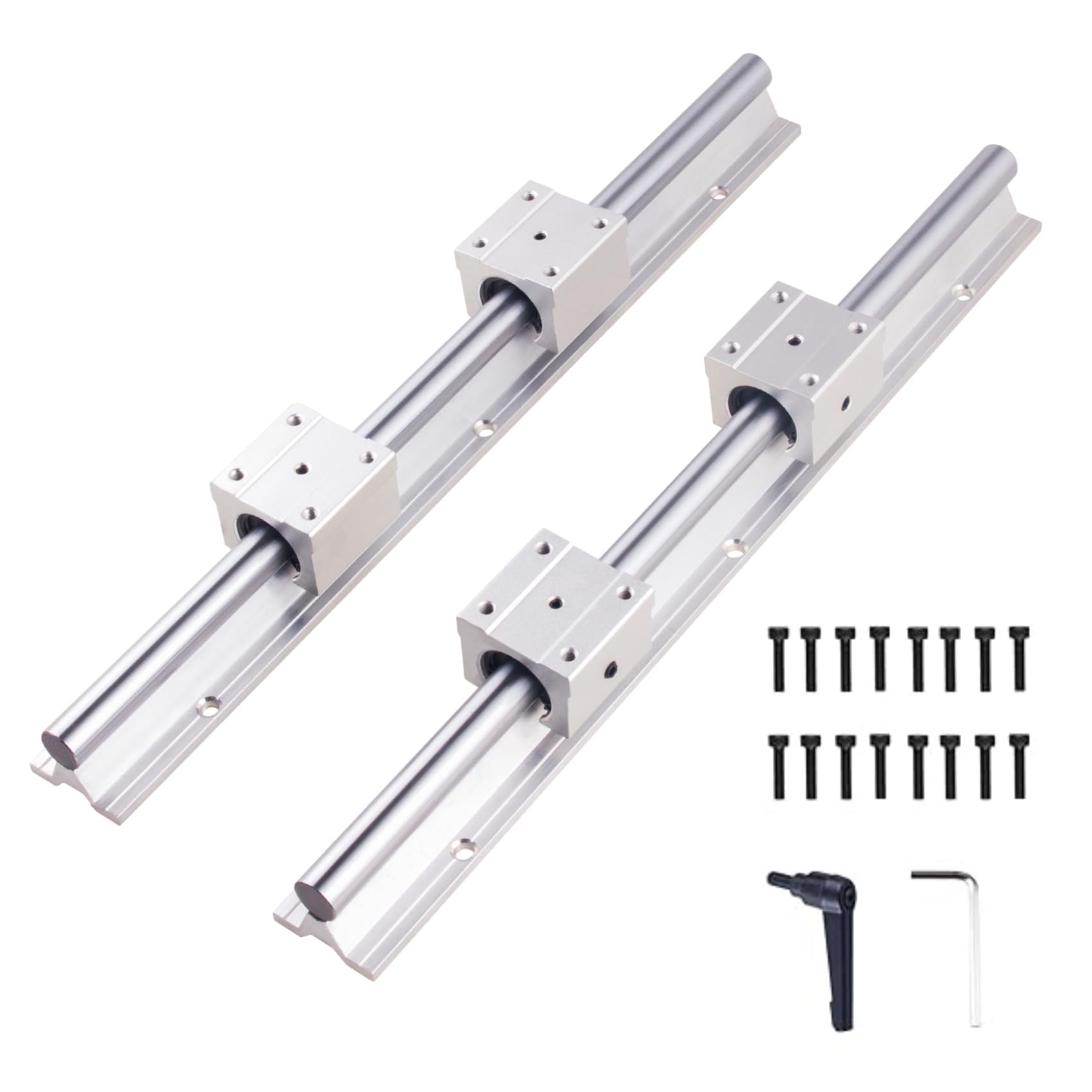 Kits de riel lineal SBR20-400 mm con 2 varillas de eje SBR20 y 4 rodamientos de bloque cuadrado SBR12UU, rieles lineales y rodamientos para máquina CNC e impresora 3D