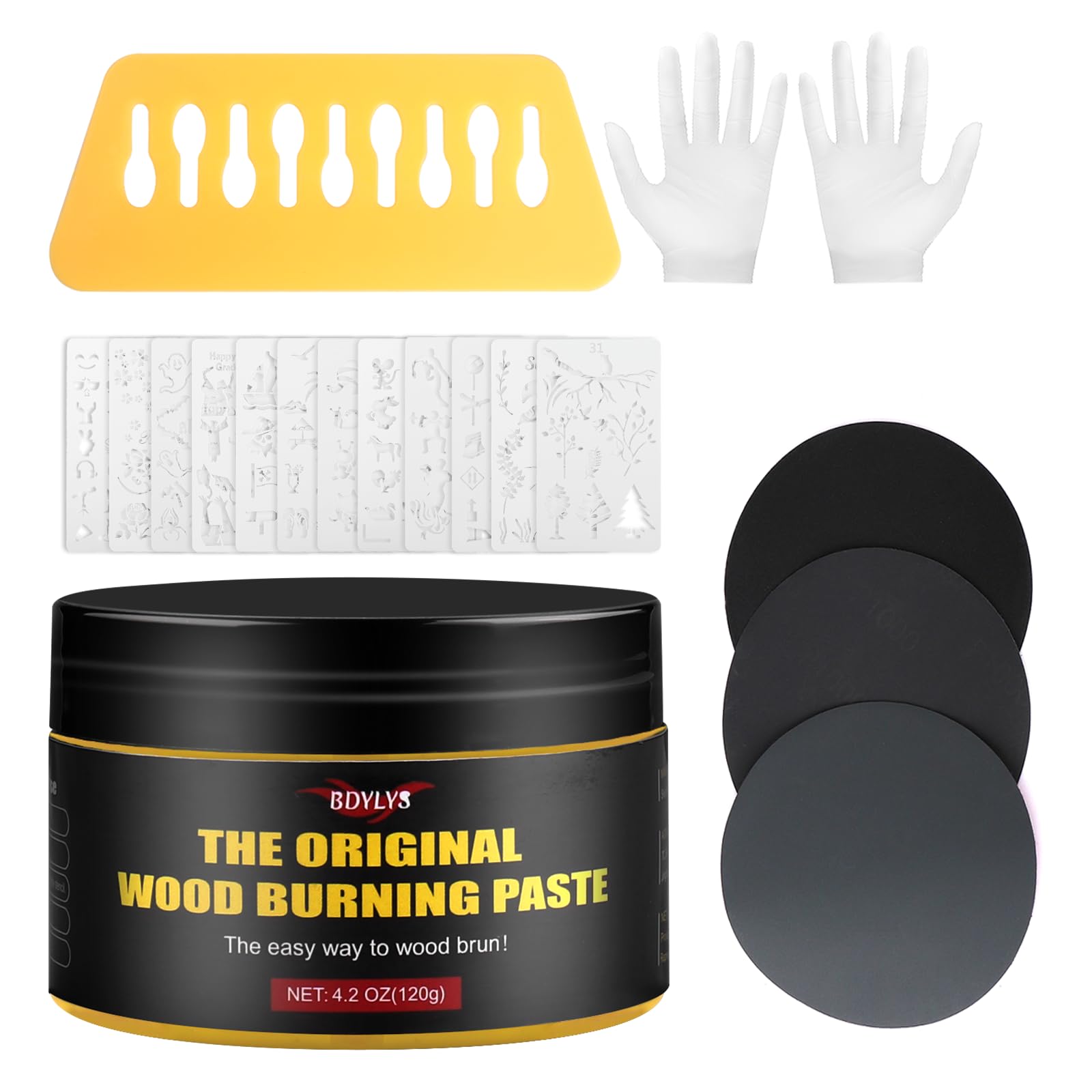 Original Wood Burning Paste, 4OZ Wooden Burning Gel with Silicone Squeegee, Heat Activated Non-Toxic Paste for Crafting, Drawing, and DIY Projects, Create Personalized Wood Crafts