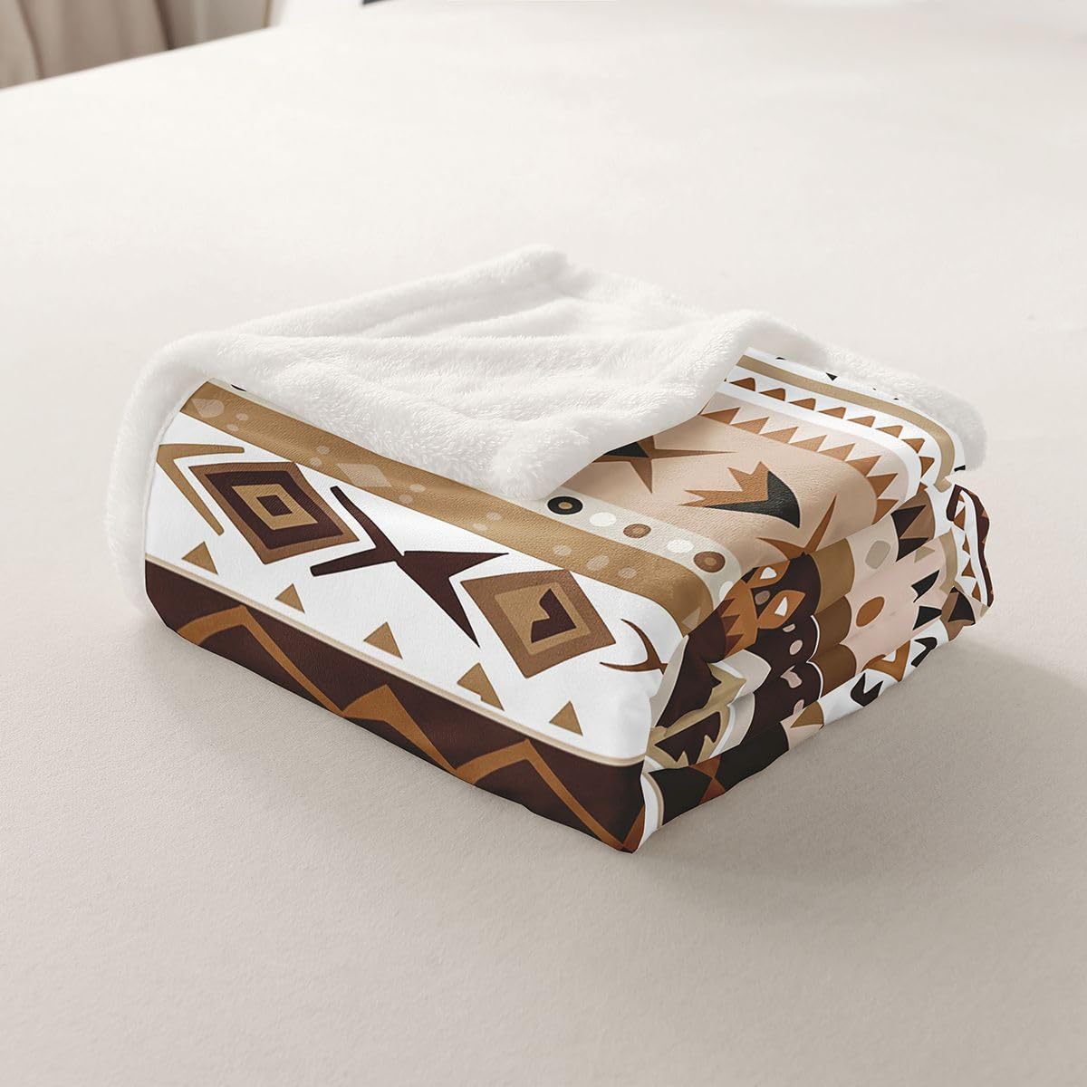 Feelyou Western Aztec Fleece Throw Blanket Boho Southwestern Sherpa Blanket for Kids Women Men Plush Fuzzy Rustic Country Twin 60"x80" Brown Khaki for Bed Couch Chair Living Room Bedroom Decor image 4