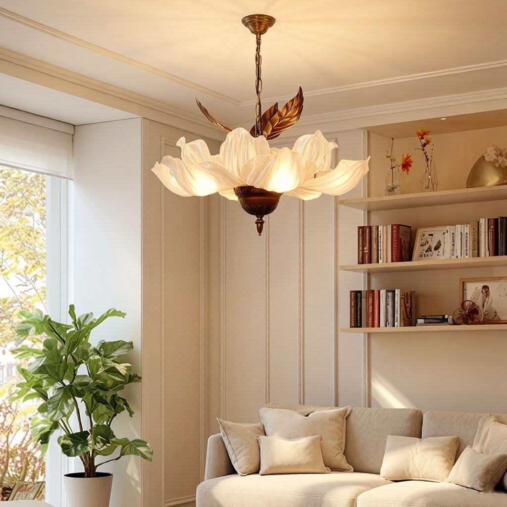 Wintage żyrandol kwiatowy lampa wisząca z satynowego akrylu lampa sufitowa z retro metalowymi liśćmi wiejska lampa kwiatowa dla domu wiejskiego jadalni sypialni