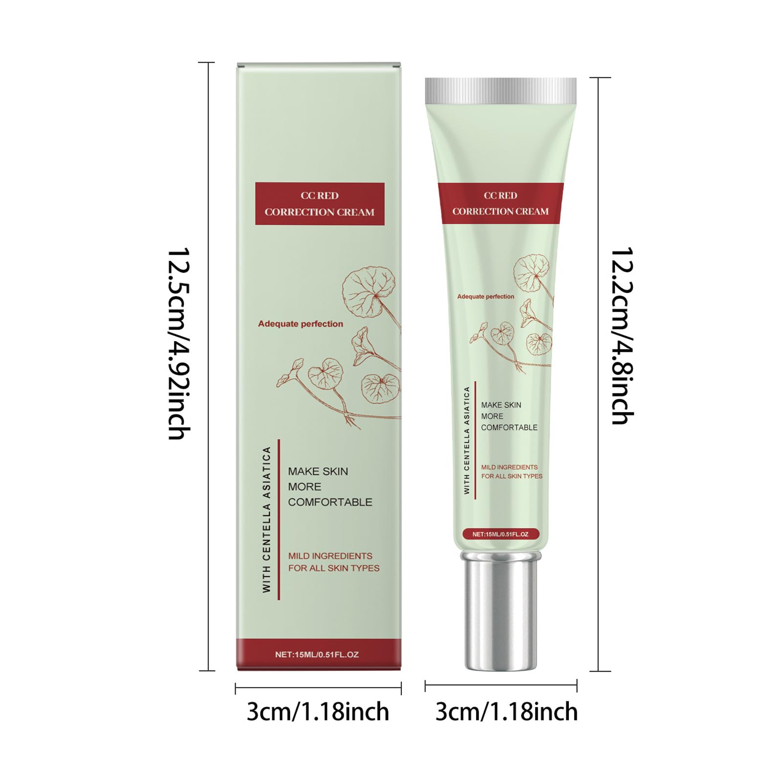 CC Cream Red Correct CC Cream, przyciemniony krem do twarzy z Centella Asiatica, krem korygujący kolor, nawilżający, poprawia cerę i nawilża