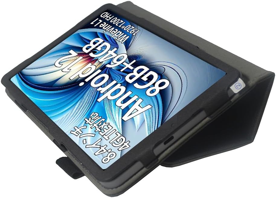 Tablet case folded into a stand for viewing