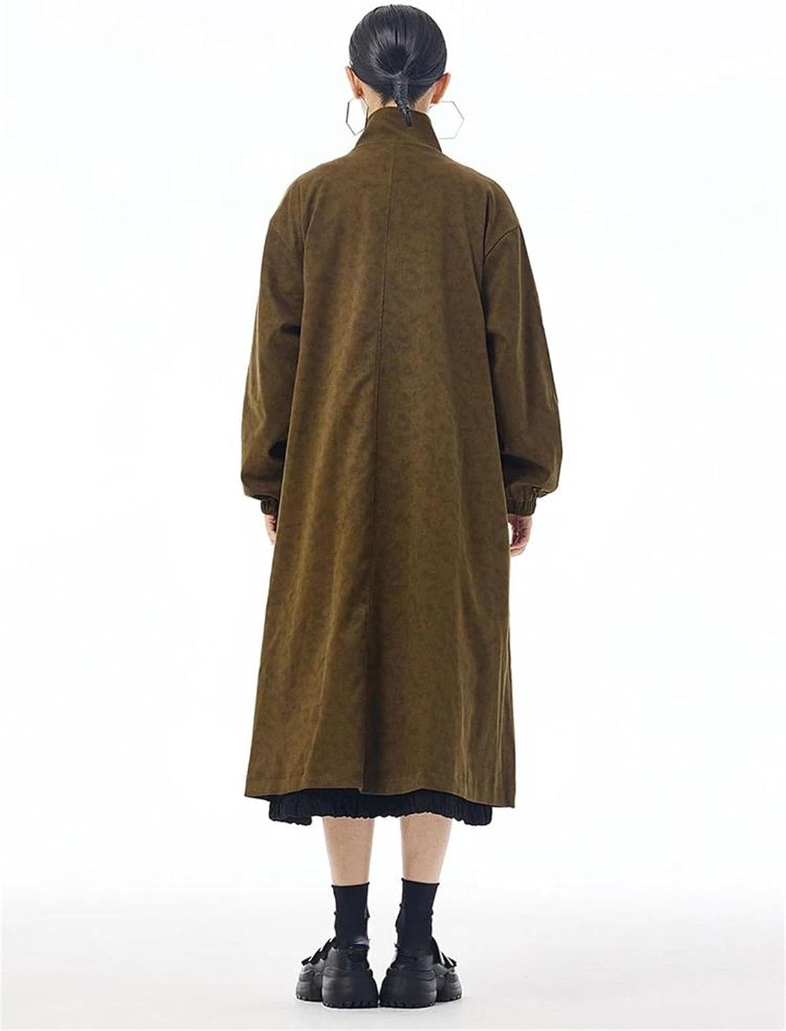 Women's Trench Coat Spliced Plus Size Stand Collar Long Sleeve Fall Winter Outerwear
