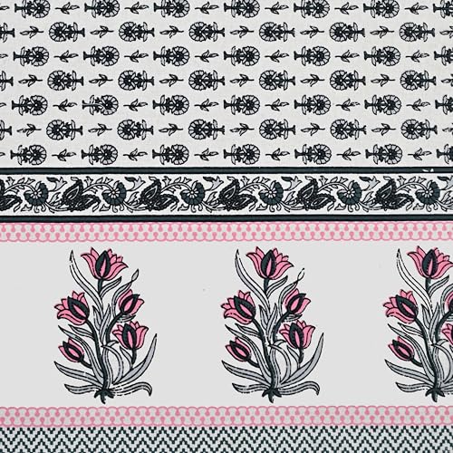 Image of 100% Cotton Single Bedsheet with 1 Pillow Cover | 240 TC Pure Cotton Flat Bed Sheet | Traditional Jaipuri Printed Bedding Set | Soft & Breathable | 60 x 90 Inch (Rangmahal Single 48)