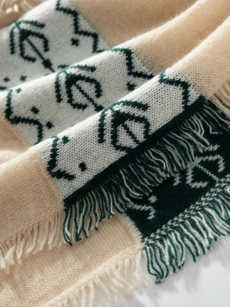 Szalik kaszmirowy, Wełniany szal z kaszmiru Chusta Pashmina teksturowanymi frędzlami Lekki, cienki dla kobiet i mężczyzn(Beige)