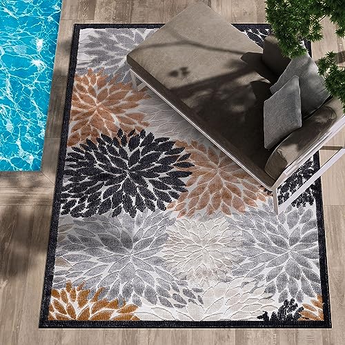Camilson Indoor/Outdoor Rug, Orange 5’3”X7’ Floral Exotic Tropical Area Rugs For Indoor And Outdoor Patios, Easy-Cleaning Non-Shedding Living Room, Garden And Kitchen Washable Outside Carpet (5X7) #TOP3