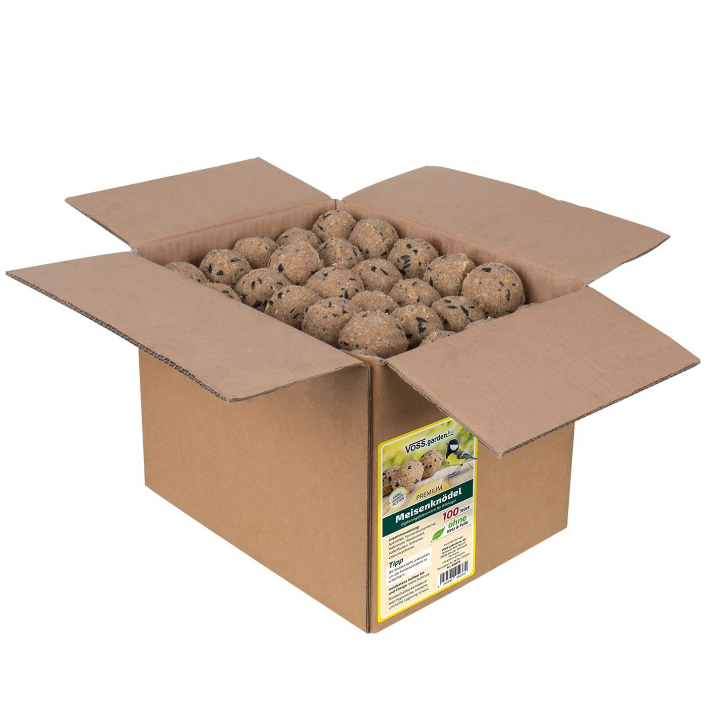 VOSS.garden 100 Stück Premium Meisenknödel, 10kg ohne Netz, Vogelfutter Futterknödel Knödel Wildvogelfutter Ganzjahresknödel Fettfutter, Wildvögel Meisen Rotkehlchen Gartenvögel