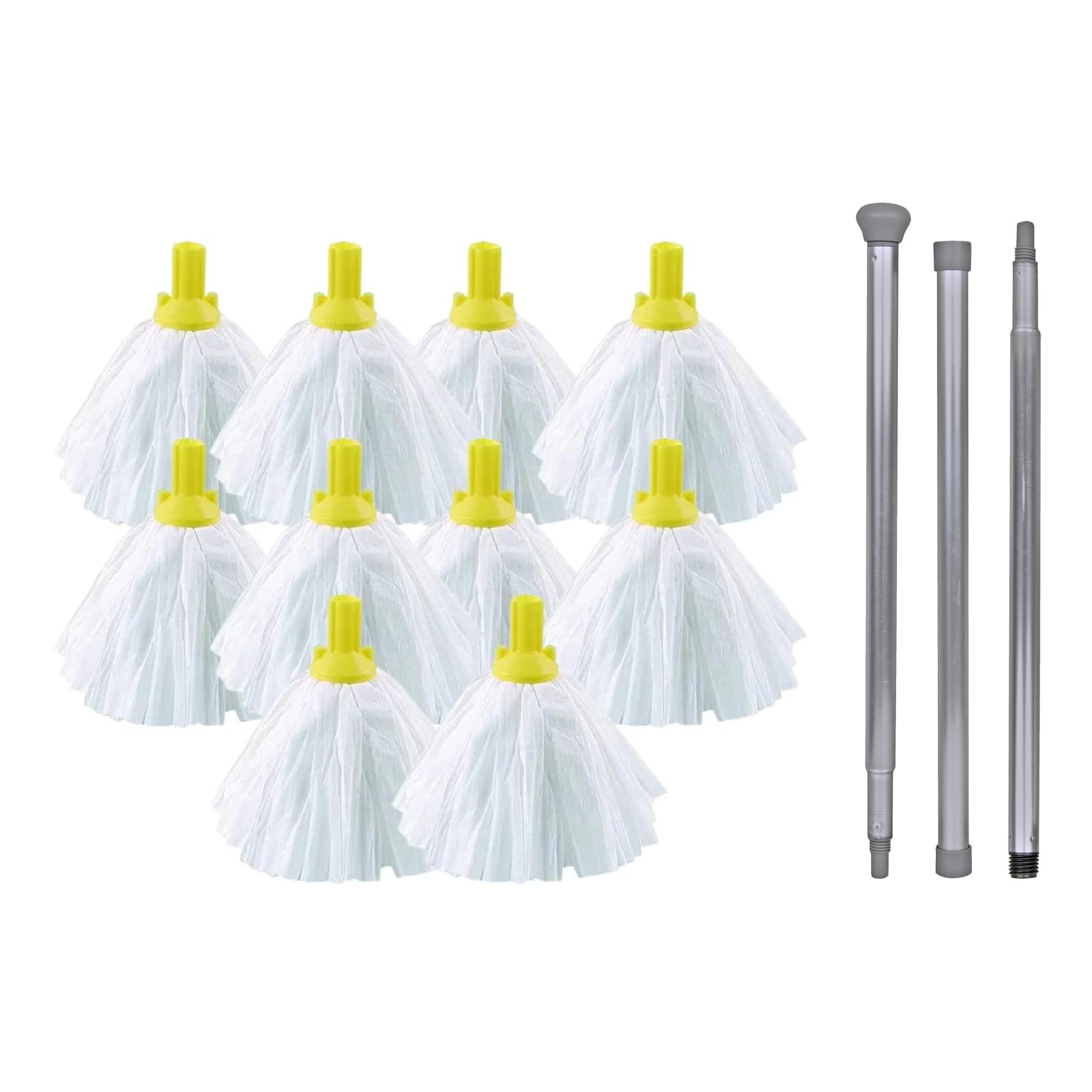 Large Floor Mops Mop Head Refills (10 Super Absorbent Mops With 140cm Handle) For Hard Floor Mopping Cleaning Home office and Commercial Use Yellow