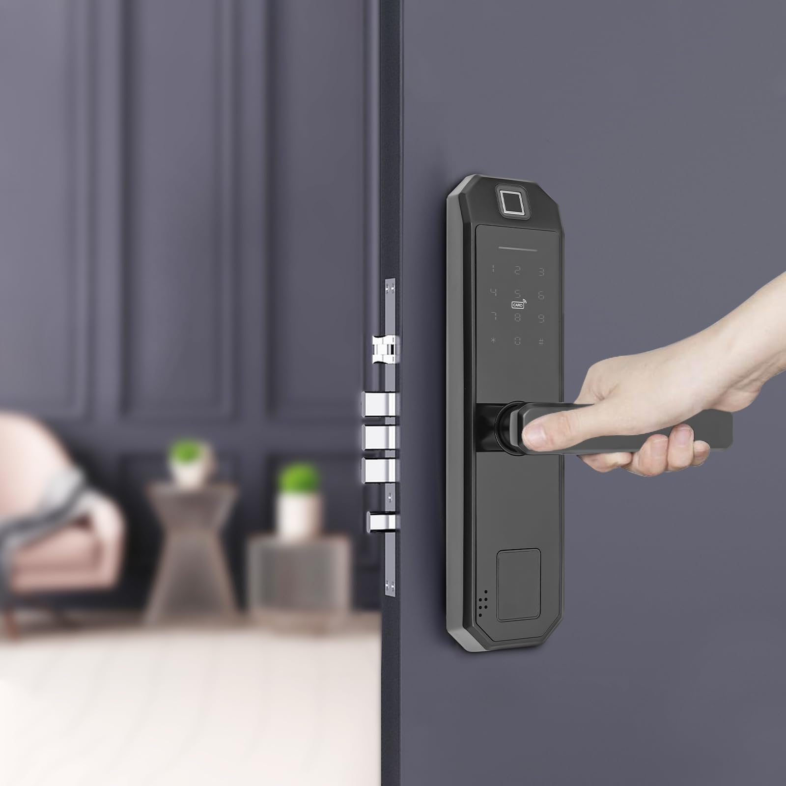 Serrure intelligente à empreinte digitale avec 2 clés Serrure à combinaison intelligente Poignée biométrique Convient pour la maison, l'hôtel, le bâtiment résidentiel (noir)