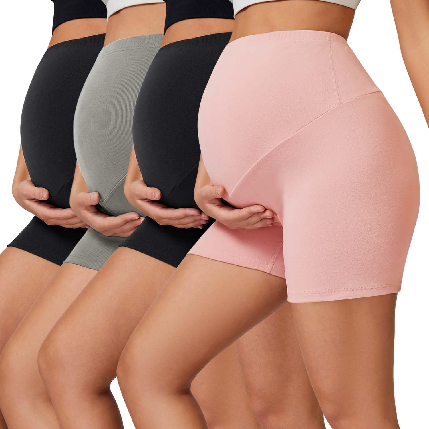 Celfaeree 4er Pack Damen Umstandshose Kurze Bequeme Schwangerschaftsleggings Sommer Radlerhose Umstandsshorts Stretch Umstandsmode Yoga Pilates