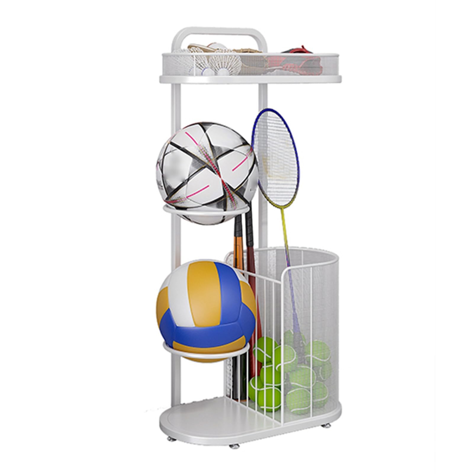 Supporto per Racchette da Tennis. Supporto per Attrezzature Sportive con Palline in Metallo. Espositore per Racchette da Badminton Nero/Oro/Bianco. per palestre e scuole (43 x 23 x 80 cm)