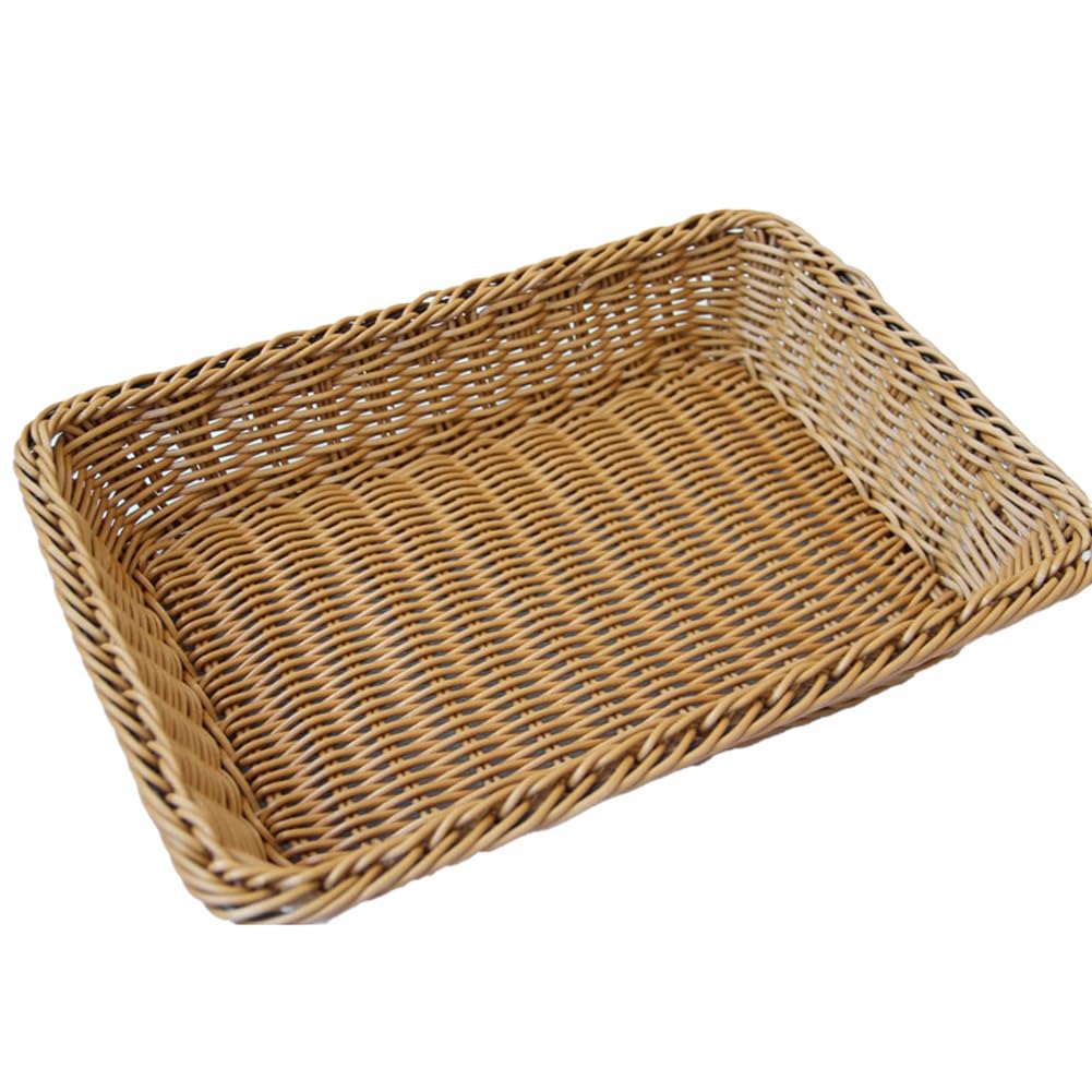 CTRLZS Storage Basket Handmade Rectangular Rattan Organization Wicker Bread Holder Fruit Vegetable Snack Food Container Easy Install Easy to Use M