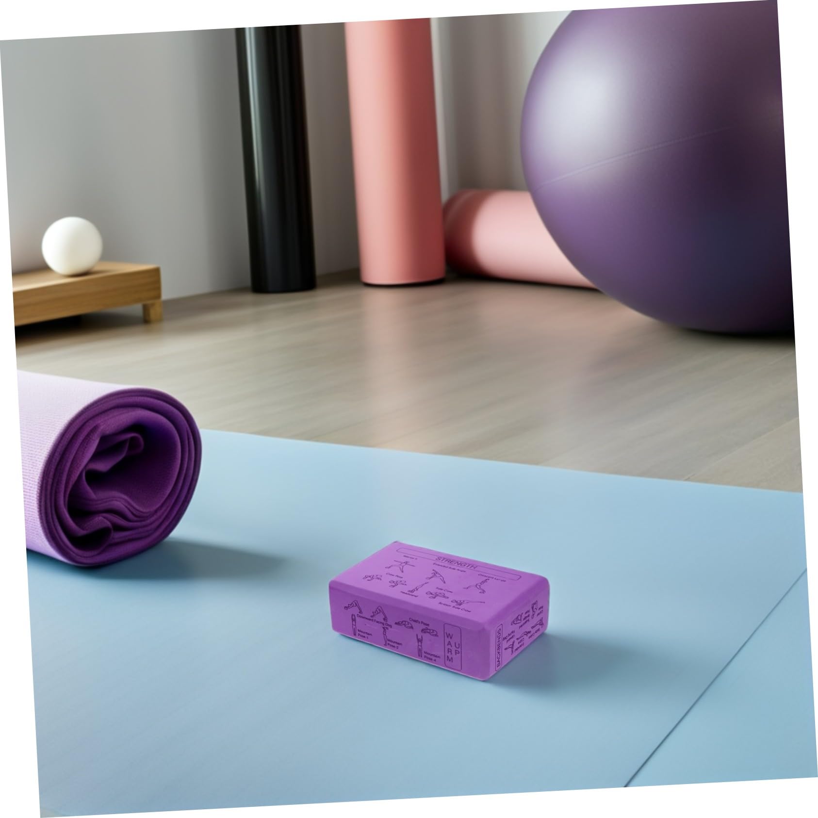 TOYANDONA Bloques de Yoga de Alta Densidad de Espuma Eva con Correa Antideslizante, Ligeros Posiciones Impresas para Entrenamiento de Equilibrio y Estiramientos