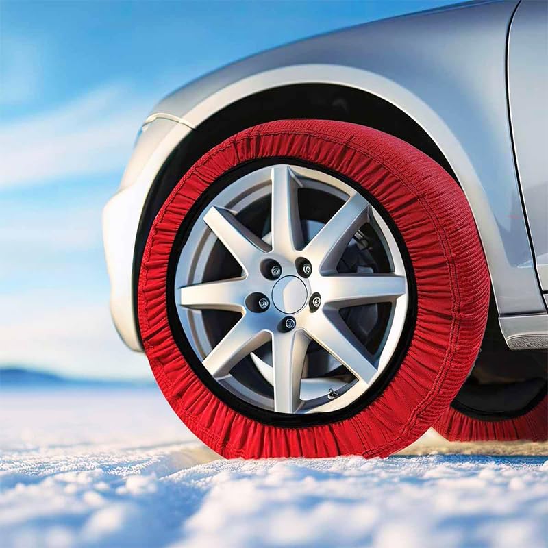 VIRSUS Set 2 Calze da Neve per Auto Rosse 5599, Omologate EN 16662-1, Calze in Tessuto Polipropilene Lavabile con 2 Guanti, Catene per Pneumatici, Tenuta Stabile Antislittanti su Neve e Ghiaccio (XL)