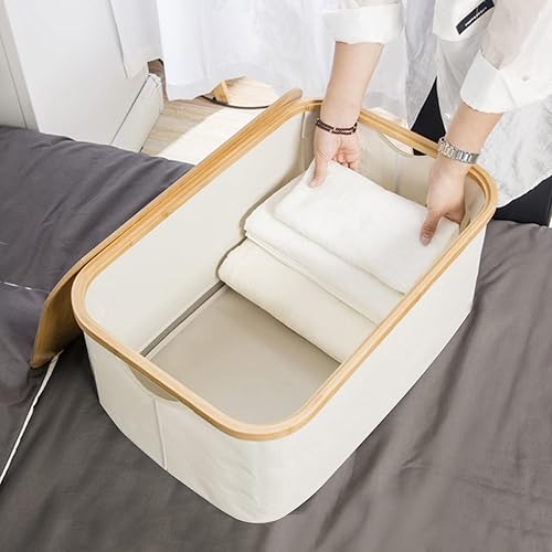 Miniatura 6 de ANMINY Contenedor de almacenamiento con asas de tapa de bambú extraíbles, caja de lona apilable con tapa para armario, estante, cubo, plegable,