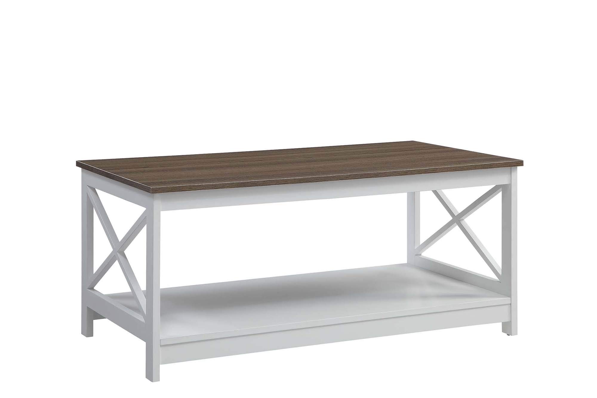 Convenience Concepts Oxford Coffee Table with Shelf, Driftwood/White