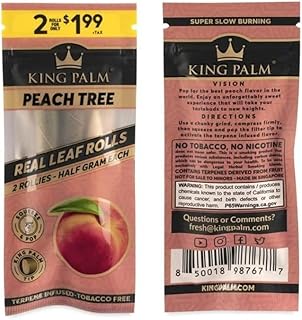 King Palms - Rollies - Squeeze & Pop Pre Rolls -Peach Tree Flavoured - Natural Pre Wrap Palm Leafs - Organic Wraps - Flavored Pre Rolled Cones - Flavoured Wraps (1Pack,2 Rolls)